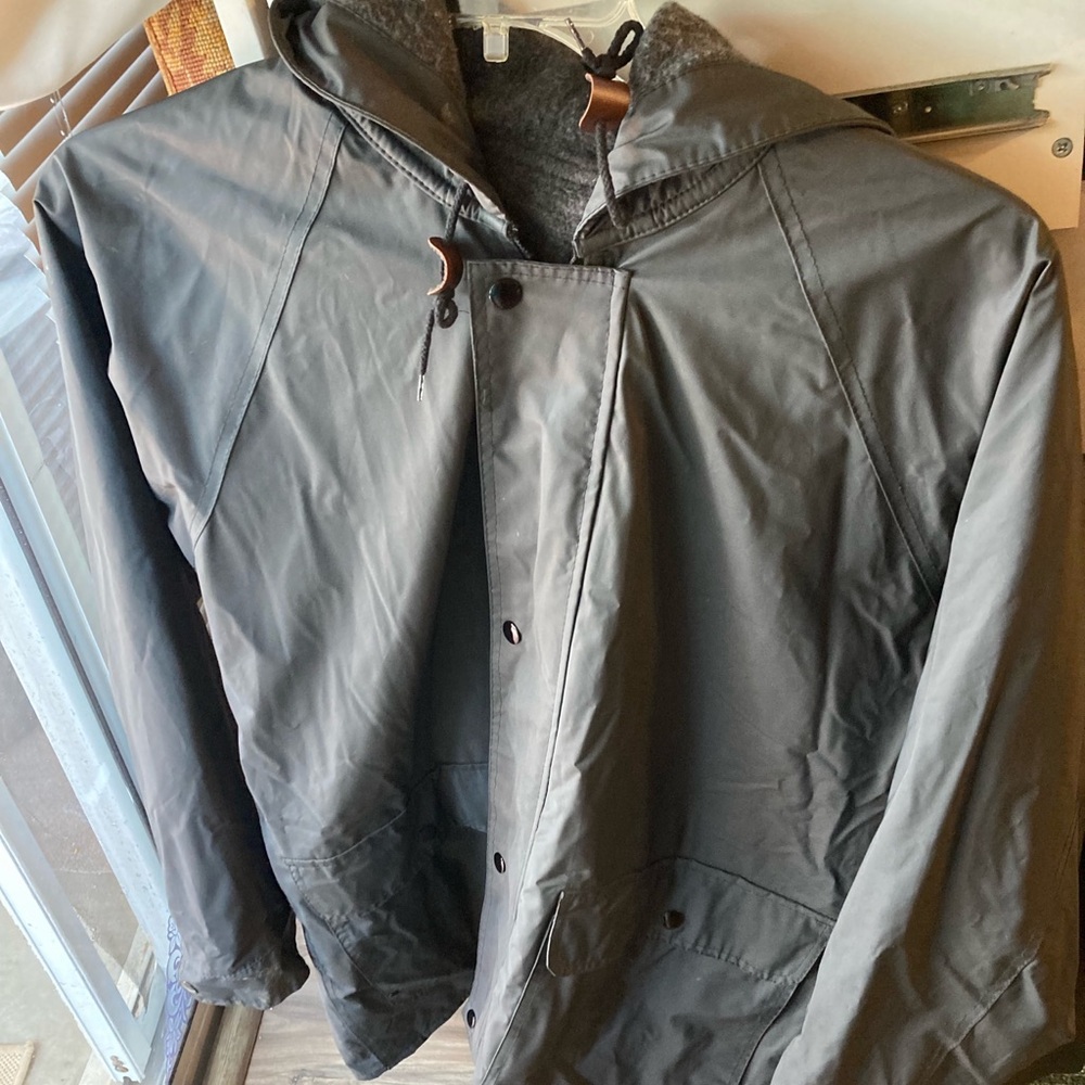 Gray Hooded Raincoat with Water-Resistant Finish